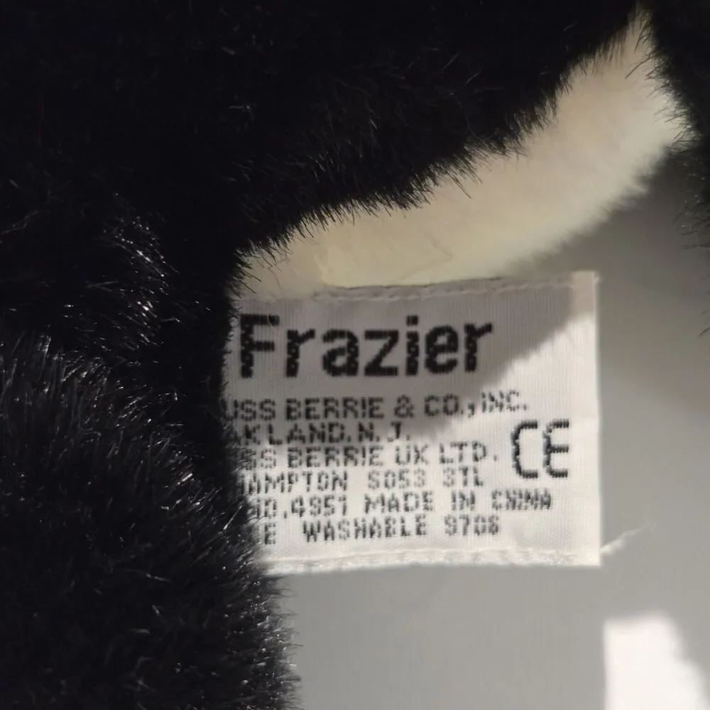 Russ Berrie Frazier Puppy Dog Plush Black White 15” Weighted Floppy Stuffed Toy
